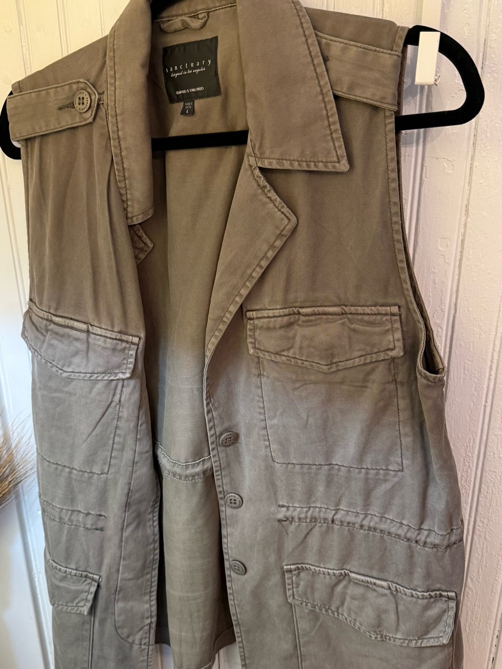 Sanctuary Olive Utility Vest with Flap Pockets